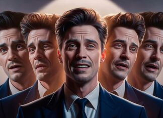 Перевернутая мысль мужчины в 4 кубках